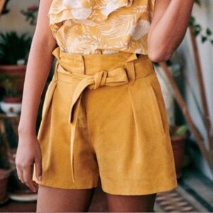 Sézane Goat Leather Shorts Sz 38 US 6 Camel Brown Tan‎ Classic Fall Staple